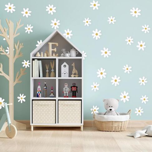 Daisy Flower Wall Stickers, 36 Pieces Daisy Wall Decor Boho Wall Decals Peel and Stick Wallpaper Floral White Daisy Wall Decal Retro Wall Stickers for Women Girls Living Room Bedroom Nursery Classroom in Saudi Arabia