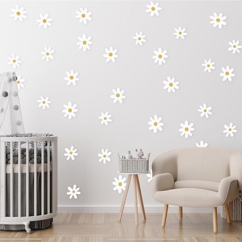 Daisy Flower Wall Stickers, 36 Pieces Daisy Wall Decor Boho Wall Decals Peel and Stick Wallpaper Floral White Daisy Wall Decal Retro Wall Stickers for Women Girls Living Room Bedroom Nursery Classroom in Saudi Arabia