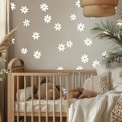 Daisy Flower Wall Stickers, 36 Pieces Daisy Wall Decor Boho Wall Decals Peel and Stick Wallpaper Floral White Daisy Wall Decal Retro Wall Stickers for Women Girls Living Room Bedroom Nursery Classroom in Saudi Arabia