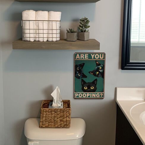 Cat Signs Bathroom Wall Decor Bathroom Signs Decor Funny, Black Cat Gifts Bathroom Accessories Are You Pooping Cat Sign, 8x12 Inches Cute Bathroom Decor in Kuwait