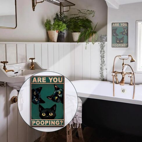 Cat Signs Bathroom Wall Decor Bathroom Signs Decor Funny, Black Cat Gifts Bathroom Accessories Are You Pooping Cat Sign, 8x12 Inches Cute Bathroom Decor in Kuwait