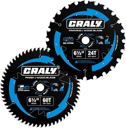 CRALY 7-1/4 Inch 24 Teeth Wood Cutting Framing Circular Saw Blade, 5/8 Inch Arbor, Carbide Tipped, Thin Kerf, Black Ice™, for Plywood, MDF, OSB, Laminated(C0724FR) in Saudi Arabia