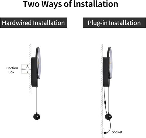 Plug in LED Wall Sconces Wall Clock 14 Inch Creative Clock Design Wall Light Black Wall Mounted Lighting Modern Wall Decor for Living Room Dining Room Office Kitchen 3000K Warm Lights in Saudi Arabia