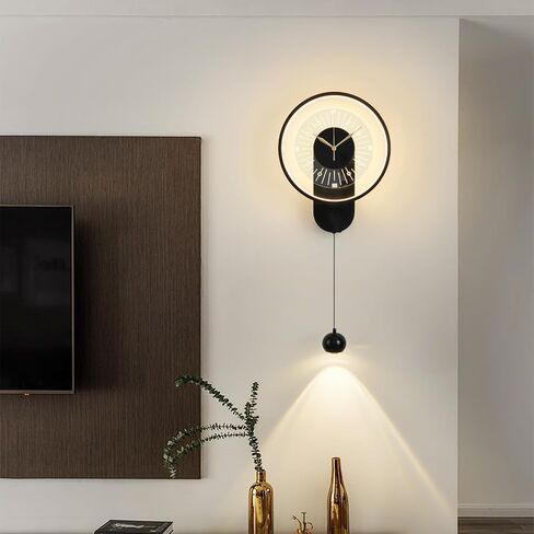 Plug in LED Wall Sconces Wall Clock 14 Inch Creative Clock Design Wall Light Black Wall Mounted Lighting Modern Wall Decor for Living Room Dining Room Office Kitchen 3000K Warm Lights in Saudi Arabia