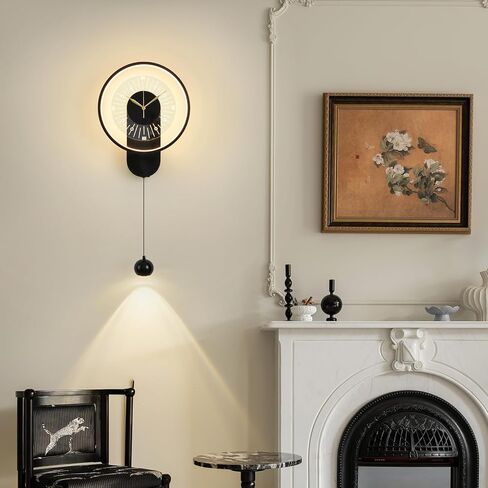 Plug in LED Wall Sconces Wall Clock 14 Inch Creative Clock Design Wall Light Black Wall Mounted Lighting Modern Wall Decor for Living Room Dining Room Office Kitchen 3000K Warm Lights in Saudi Arabia