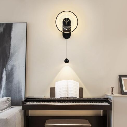 Plug in LED Wall Sconces Wall Clock 14 Inch Creative Clock Design Wall Light Black Wall Mounted Lighting Modern Wall Decor for Living Room Dining Room Office Kitchen 3000K Warm Lights in Saudi Arabia