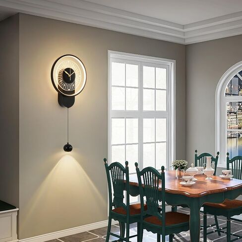 Plug in LED Wall Sconces Wall Clock 14 Inch Creative Clock Design Wall Light Black Wall Mounted Lighting Modern Wall Decor for Living Room Dining Room Office Kitchen 3000K Warm Lights in Saudi Arabia