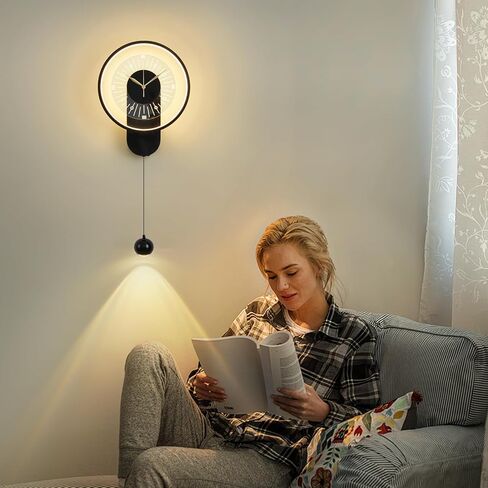 Plug in LED Wall Sconces Wall Clock 14 Inch Creative Clock Design Wall Light Black Wall Mounted Lighting Modern Wall Decor for Living Room Dining Room Office Kitchen 3000K Warm Lights in Saudi Arabia