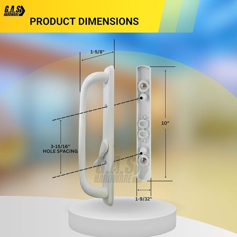 10" Olympus Sliding Patio Glass Door Offset White Pull Handle Set Replacement - Non-Keyed Handle fits 3 ¹⁵/₁₆ inches Hole Spacing, and 1-1/4" to 2-1/4" Door Thickness - Fix and Repair Door Hardware in Saudi Arabia