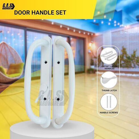 10" Olympus Sliding Patio Glass Door Offset White Pull Handle Set Replacement - Non-Keyed Handle fits 3 ¹⁵/₁₆ inches Hole Spacing, and 1-1/4" to 2-1/4" Door Thickness - Fix and Repair Door Hardware in Saudi Arabia