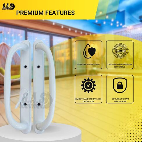 10" Olympus Sliding Patio Glass Door Offset White Pull Handle Set Replacement - Non-Keyed Handle fits 3 ¹⁵/₁₆ inches Hole Spacing, and 1-1/4" to 2-1/4" Door Thickness - Fix and Repair Door Hardware in Saudi Arabia