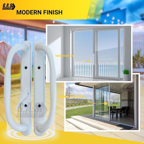 10" Olympus Sliding Patio Glass Door Offset White Pull Handle Set Replacement - Non-Keyed Handle fits 3 ¹⁵/₁₆ inches Hole Spacing, and 1-1/4" to 2-1/4" Door Thickness - Fix and Repair Door Hardware in Saudi Arabia