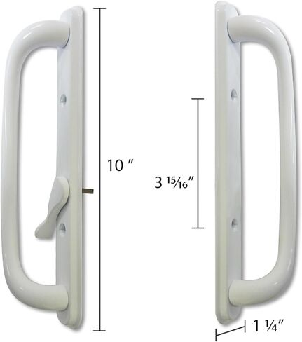 10" Olympus Sliding Patio Glass Door Offset White Pull Handle Set Replacement - Non-Keyed Handle fits 3 ¹⁵/₁₆ inches Hole Spacing, and 1-1/4" to 2-1/4" Door Thickness - Fix and Repair Door Hardware in Saudi Arabia