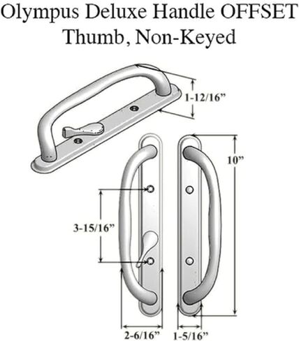 10" Olympus Sliding Patio Glass Door Offset White Pull Handle Set Replacement - Non-Keyed Handle fits 3 ¹⁵/₁₆ inches Hole Spacing, and 1-1/4" to 2-1/4" Door Thickness - Fix and Repair Door Hardware in Saudi Arabia