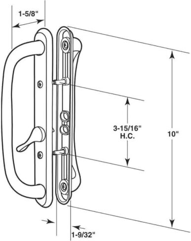 10" Olympus Sliding Patio Glass Door Offset White Pull Handle Set Replacement - Non-Keyed Handle fits 3 ¹⁵/₁₆ inches Hole Spacing, and 1-1/4" to 2-1/4" Door Thickness - Fix and Repair Door Hardware in Saudi Arabia