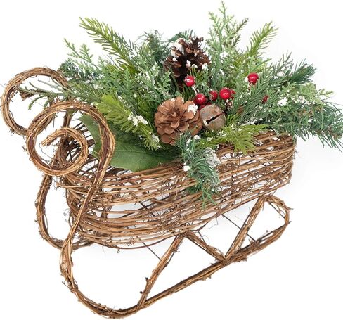 قطعة مركزية مثالية لعيد الميلاد مزلقة مختلطة من الصنوبر والتوت الأحمر العنب سانتا مزلقة عيد الميلاد لتزيين سطح الطاولة (كبير) in Kuwait