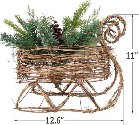 قطعة مركزية مثالية لعيد الميلاد مزلقة مختلطة من الصنوبر والتوت الأحمر العنب سانتا مزلقة عيد الميلاد لتزيين سطح الطاولة (كبير) in Kuwait