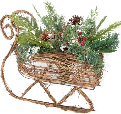 قطعة مركزية مثالية لعيد الميلاد مزلقة مختلطة من الصنوبر والتوت الأحمر العنب سانتا مزلقة عيد الميلاد لتزيين سطح الطاولة (كبير) in Kuwait