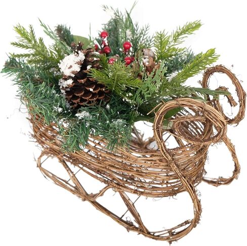 قطعة مركزية مثالية لعيد الميلاد مزلقة مختلطة من الصنوبر والتوت الأحمر العنب سانتا مزلقة عيد الميلاد لتزيين سطح الطاولة (كبير) in Kuwait