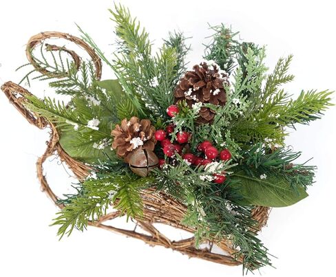 قطعة مركزية مثالية لعيد الميلاد مزلقة مختلطة من الصنوبر والتوت الأحمر العنب سانتا مزلقة عيد الميلاد لتزيين سطح الطاولة (كبير) in Kuwait