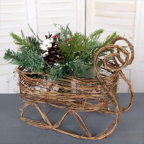 قطعة مركزية مثالية لعيد الميلاد مزلقة مختلطة من الصنوبر والتوت الأحمر العنب سانتا مزلقة عيد الميلاد لتزيين سطح الطاولة (كبير) in Kuwait