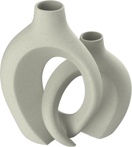 White Ceramic Vase Set - Lovers Decorative Vases - Premium Decor for Flowers, Pampas Grass, or by Itself. Cute Flower Vase for Mediterranean Decor, Living Room Decor, Bookshelf and Tabletop Decor in Saudi Arabia