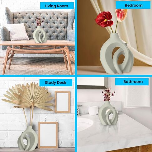 White Ceramic Vase Set - Lovers Decorative Vases - Premium Decor for Flowers, Pampas Grass, or by Itself. Cute Flower Vase for Mediterranean Decor, Living Room Decor, Bookshelf and Tabletop Decor in Saudi Arabia