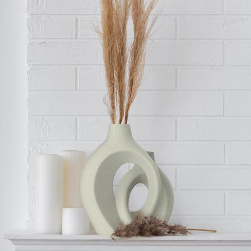 White Ceramic Vase Set - Lovers Decorative Vases - Premium Decor for Flowers, Pampas Grass, or by Itself. Cute Flower Vase for Mediterranean Decor, Living Room Decor, Bookshelf and Tabletop Decor in Saudi Arabia