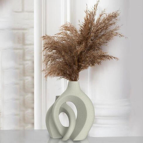 White Ceramic Vase Set - Lovers Decorative Vases - Premium Decor for Flowers, Pampas Grass, or by Itself. Cute Flower Vase for Mediterranean Decor, Living Room Decor, Bookshelf and Tabletop Decor in Saudi Arabia