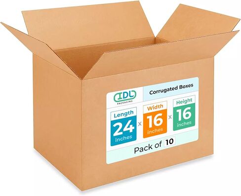 IDL Packaging Large Corrugated Moving Boxes 24"L x 16"W x 16"H (Pack of 5) - Excellent Choice of Sturdy Packing Boxes for USPS, UPS, FedEx Shipping - Easy-to-Recycle Cardboard Boxes for Packaging in Saudi Arabia