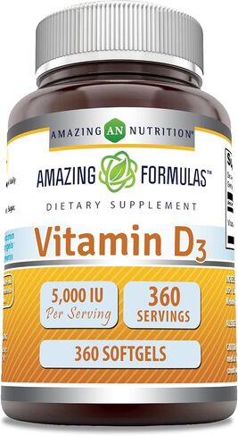 Amazing Formulas Vitamin D3 Cholecalciferol Supplement | 5000 IU Per Serving | Softgels | Non-GMO | Gluten-Free | Made in USA (180 Count) in Saudi Arabia