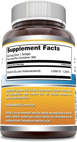 Amazing Formulas Vitamin D3 Cholecalciferol Supplement | 5000 IU Per Serving | Softgels | Non-GMO | Gluten-Free | Made in USA (180 Count) in Saudi Arabia