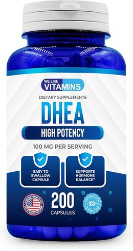 نحن نحب فيتامينات DHEA 100 مجم 200 كبسولة - كمية تكفي 200 يوم من كبسولات DHEA - تساعد في توازن الهرمونات ومستويات الطاقة للرجال والنساء in Kuwait