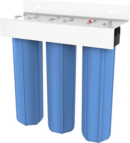 Pentair Pentek BBFS-222 نظام ترشيح ثلاثي المنازل باللون الأزرق الكبير، 1 بوصة NPT #20 غطاء فلتر مياه عالي السعة، يحمل خراطيش فلتر 20 بوصة × 4.5 بوصة in Kuwait