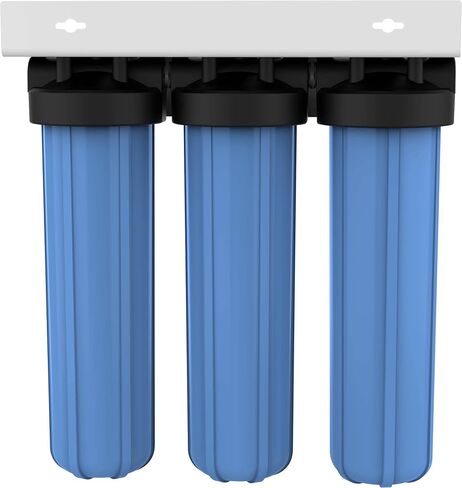 Pentair Pentek BBFS-222 نظام ترشيح ثلاثي المنازل باللون الأزرق الكبير، 1 بوصة NPT #20 غطاء فلتر مياه عالي السعة، يحمل خراطيش فلتر 20 بوصة × 4.5 بوصة in Kuwait