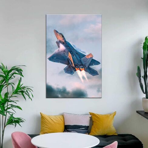 ملصق عسكري F-22 رابتور جيت فايتر جدار الفن طائرة طائرة طائرة رحلة طيران ملصقات مطبوعة على قماش اللوحة جدار الفن للرجال غرفة نوم غرفة المعيشة مكتب بدون إطار 12 × 18 بوصة (30 × 45 سم) in Kuwait