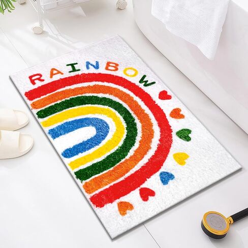 ESIGMARK Rainbow Bath Rug, Rainbow Bath Mat, Colorful Bathroom Rugs Non Slip Washable, for Bathroom Floor Kitchen Door Bedroom 19.5x31.5 inch in Saudi Arabia