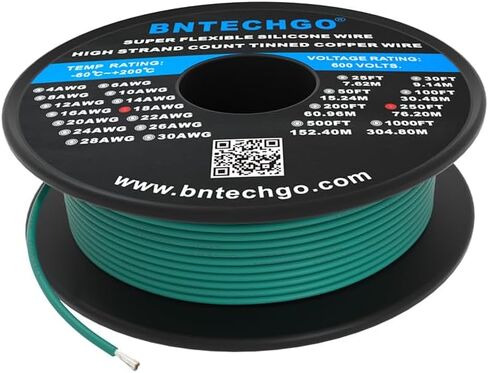 BNTECHGO بكرة سلك سيليكون مقاس 18 بطول 250 قدم، سلك أسود مرن 18 AWG سلك نحاسي معلب in Saudi Arabia