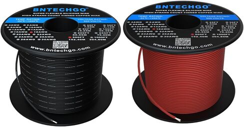 BNTECHGO بكرة سلك سيليكون مقاس 18 بطول 250 قدم، سلك أسود مرن 18 AWG سلك نحاسي معلب in Saudi Arabia