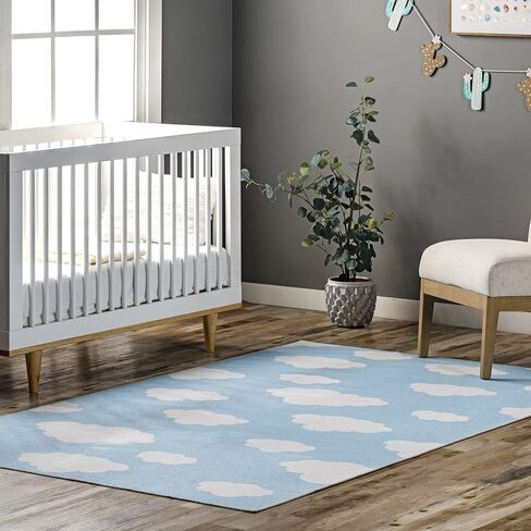 nuLOOM Lilia Machine Washable Kids Cloud Ultra Thin Area Rug, 3' x 5', Light Blue in Saudi Arabia