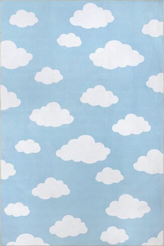 nuLOOM Lilia Machine Washable Kids Cloud Ultra Thin Area Rug, 3' x 5', Light Blue in Saudi Arabia