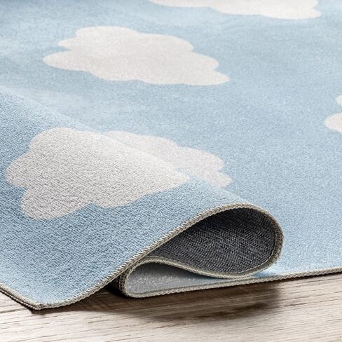 nuLOOM Lilia Machine Washable Kids Cloud Ultra Thin Area Rug, 3' x 5', Light Blue in Saudi Arabia