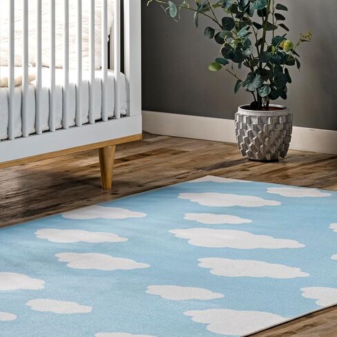 nuLOOM Lilia Machine Washable Kids Cloud Ultra Thin Area Rug, 3' x 5', Light Blue in Saudi Arabia