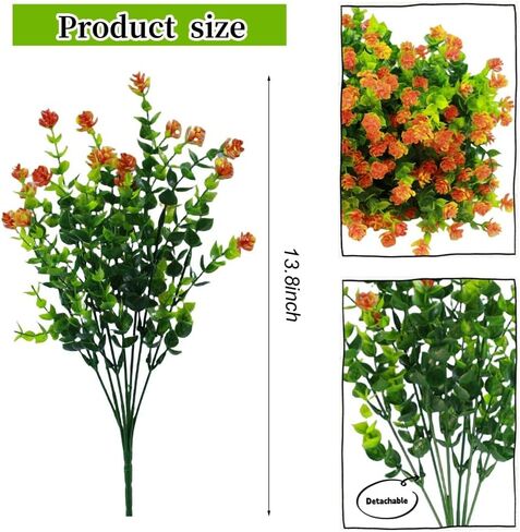 Artificial Fall Flowers Outdoor, 12 Bundles Outside Fall Flowers Fake Greenery UV Resistant Faux Plants for Home Garden Porch Patio Fall Decoration, Thanksgiving (12, Orange) in Saudi Arabia