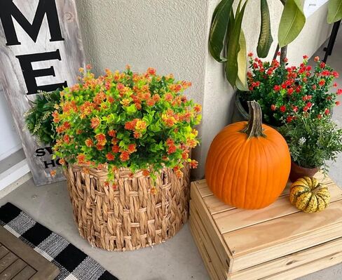 Artificial Fall Flowers Outdoor, 12 Bundles Outside Fall Flowers Fake Greenery UV Resistant Faux Plants for Home Garden Porch Patio Fall Decoration, Thanksgiving (12, Orange) in Saudi Arabia