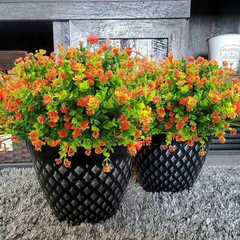 Artificial Fall Flowers Outdoor, 12 Bundles Outside Fall Flowers Fake Greenery UV Resistant Faux Plants for Home Garden Porch Patio Fall Decoration, Thanksgiving (12, Orange) in Saudi Arabia