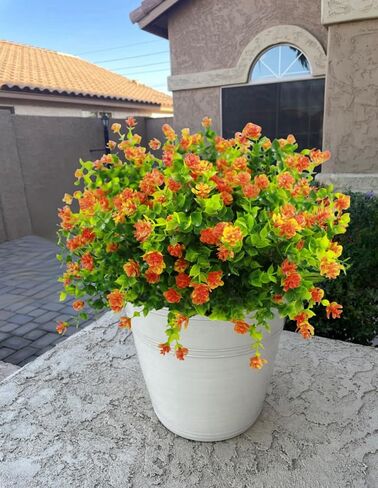 Artificial Fall Flowers Outdoor, 12 Bundles Outside Fall Flowers Fake Greenery UV Resistant Faux Plants for Home Garden Porch Patio Fall Decoration, Thanksgiving (12, Orange) in Saudi Arabia