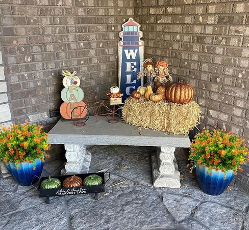 Artificial Fall Flowers Outdoor, 12 Bundles Outside Fall Flowers Fake Greenery UV Resistant Faux Plants for Home Garden Porch Patio Fall Decoration, Thanksgiving (12, Orange) in Saudi Arabia
