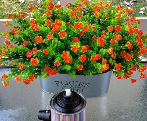 Artificial Fall Flowers Outdoor, 12 Bundles Outside Fall Flowers Fake Greenery UV Resistant Faux Plants for Home Garden Porch Patio Fall Decoration, Thanksgiving (12, Orange) in Saudi Arabia