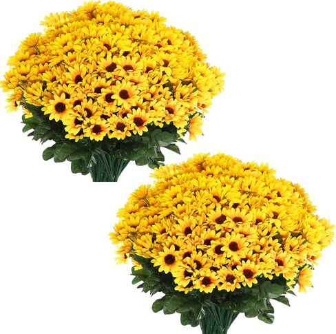 Zeyune 20 Bundles 12 Inch Sunflower Artificial Flower with Stems 300 Pcs Small Sunflowers Daisies Flowers UV Resistant Fall Flowers for Indoor Outside Home Wedding Office Table Kitchen Garden Decor in Saudi Arabia